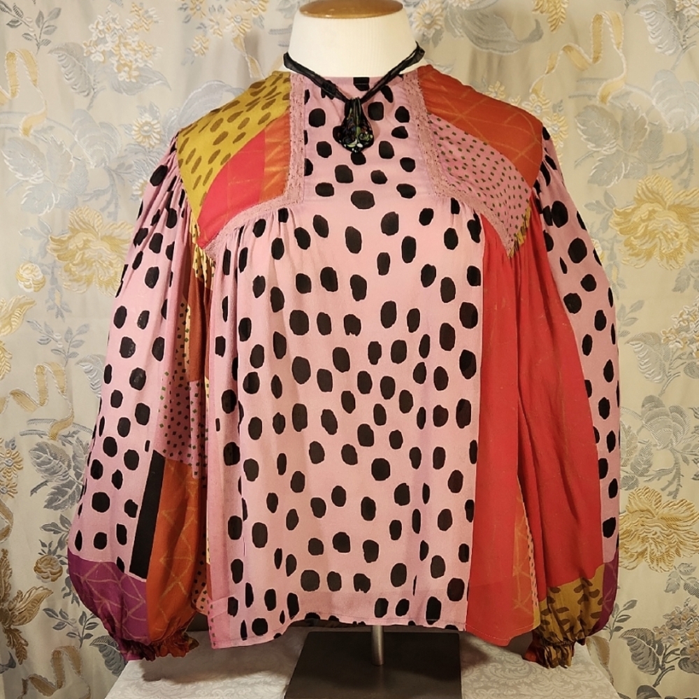Bl-nk London Anthropologie Miranda Mulitcolor Peasant Blouse Sz Small